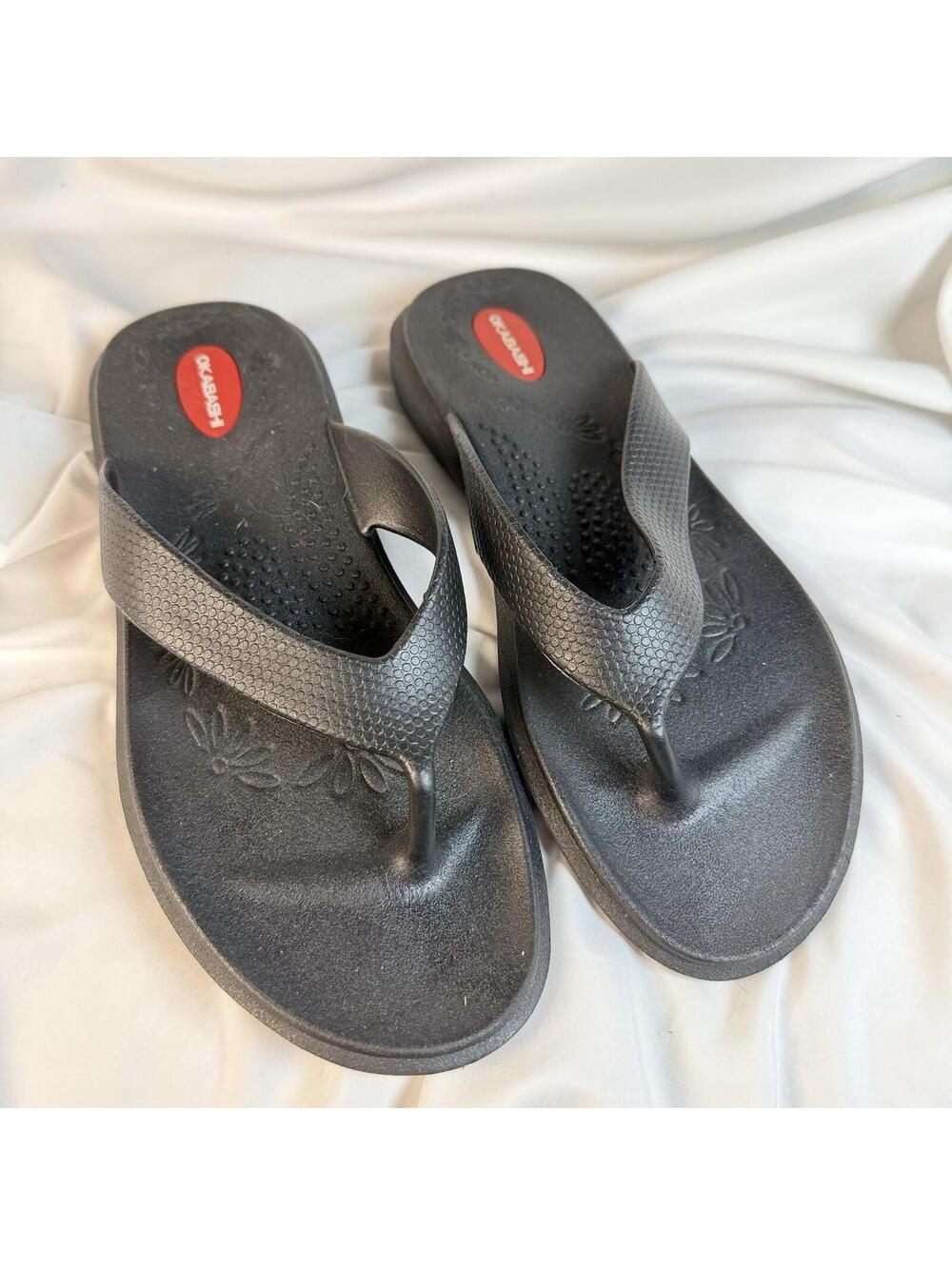 Okabashi Voyager Women's Flip Flops Black, USA Made, Arch Support M/L 8-9